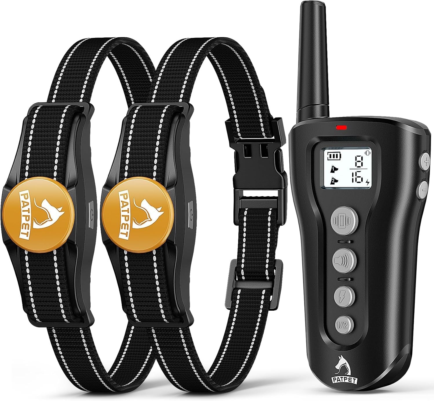 patpet-dog-shock-collar-rechargeable-dog-training-collar-with-remote-for-medium-large-dogs-3-training-modes-beep-vibration-shock-ipx7-waterproof-1000ft-electric-dog-collar-black