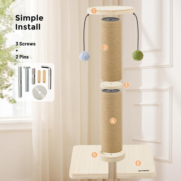 ZOMISIA 35'' Tall Cat Scratching Post for Indoor Cats Adults | 4.7'' Large Scratch Post, Thicken Wooden Base, Sisal Scratcher Top & Dangling Balls, Super Sturdy5