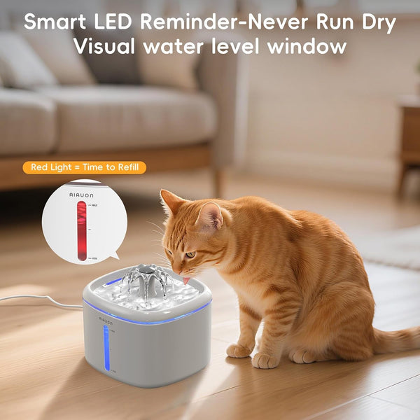 2.5L/84Oz Cat Water Fountain, Ultra Quiet Pump & LED Blue Light | Pet Water Fountain with Ultra Quiet Low-Water Auto Shutoff Pump& LED Blue Light - for Pets Small Animals & 3 Filters4