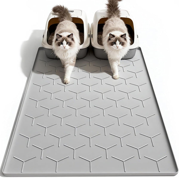 Garoopion Silicone Cat Litter Mat Large 40" X 28", Easy to Clean, Gray | Large Size Waterproof Silicone Mat with Raised Edges, Catch Litter, Protect Floor from Urine, Multi-Use for Dog/Sink/Kitchen1