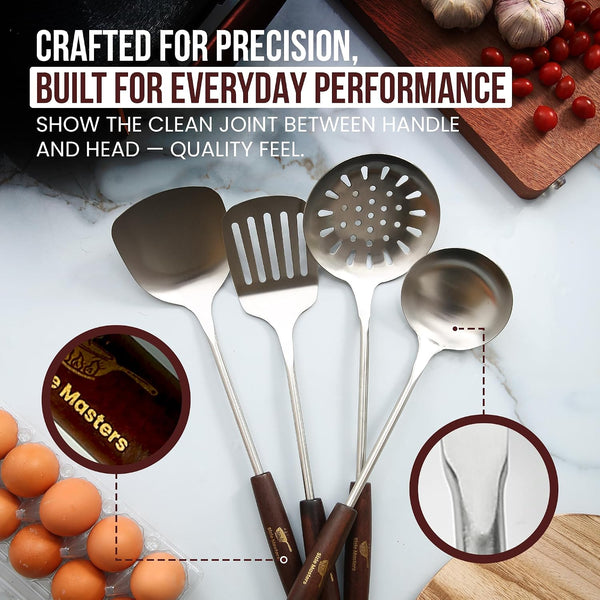Pre-Seasoned Cast Iron Nonstick Stir-Fry Pan | Dual Handles & 4 Spatulas | Flat Bottom Wok with Wooden Lid & Wood Handle | Traditional Chinese Induction Wok (34Cm)2