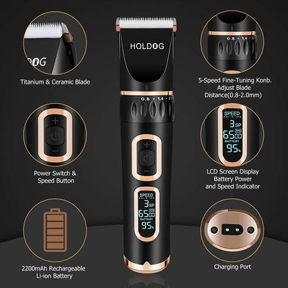 Dog Clippers Professional Heavy Duty Grooming Clipper 3-Speed Low Noise High Power Rechargeable Cordless Pet Tools for Small & Large Dogs Cats Pets with Thick Coats2