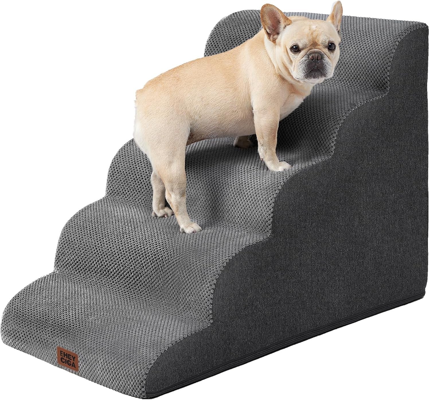 eheyciga-curved-dog-stairs-ramp-for-5-step-high-beds-22-6-h-dog-steps-33d-density-of-pure-foam-for-small-dogs-and-cats-pet-stairs-for-high-bed-climbing-non-slip-balanced-pet-step-indoor-grey