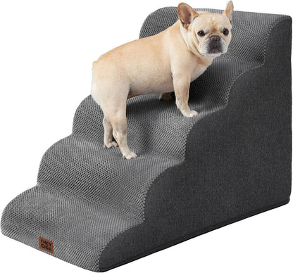 EHEYCIGA Curved Dog Stairs Ramp for 5-Step High Beds, 22.6" H Dog Steps | 33D Density of Pure Foam, for Small Dogs and Cats, Pet Stairs for High Bed Climbing, Non-Slip Balanced Pet Step Indoor, Grey31