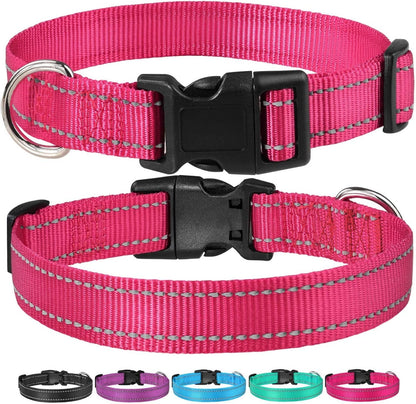 Reflective Dog Collar with Buckle Adjustable Safety Nylon Collars for Small Medium Large Dogs, Pink M | Breathable Nylon Collars for Small Medium Large Dogs, No Chafing on Walks and Outdoor Hikes, Metal D-Ring, Night Safety6