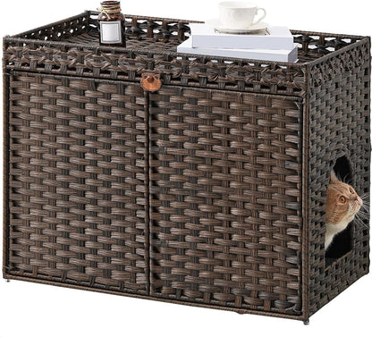 SETVSON Cat Litter Box Enclosure Furniture, Handwoven Rattan Hidden Litter Box with Mat, Large Space Cat House with 2 S-Shaped Hooks 30.3 X 18.3 X 24.4 Inches, Indoor for Living Room Apartment Natural8