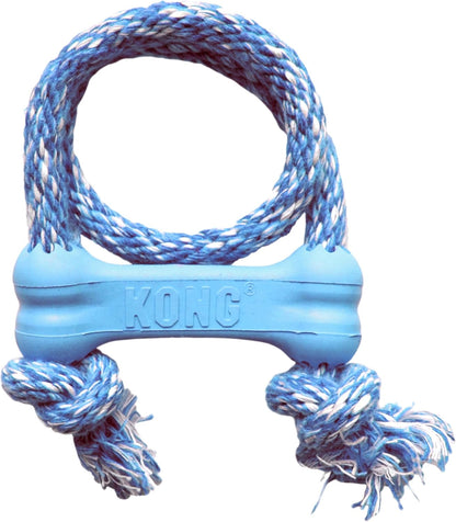 KONG Puppy Goodie Bone with Rope, Natural Rubber, for XS Puppies, Blue | KONG Natural Rubber Bone with a Cotton Rope for Teeth Cleaning & Engaging Chew Play for Growing, Teething Puppies1