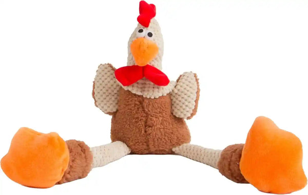 Godog Checkers Fat Rooster Squeaky Plush Dog Toy, Chew Guard Technology - White, Large13