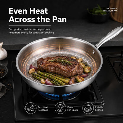 8Inch Titanium Pro Pans for Cooking, Titanium Frying Pan with Lid | Uncoated Hammered Cookware, Pfas-Free & No Coating, Oven & Induction Safe, Scratch-Resistant, Even Heating, Dishwasher Safe2