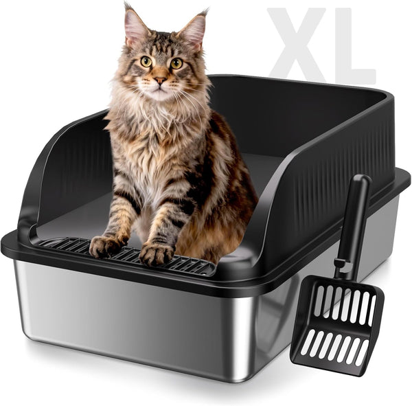 Stainless Steel Litter Box, Metal Litterpan for Small Cats Odor Free | Metal Litter Pan Tray Toilet Easy Clean Extra Large Leakproof Scoop Open Top Rust‑Proof Indoor Cats Kittens Low Entry Grey9