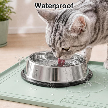 22X19 Pet Feeding Mat Waterproof Nonslip Cats and Dogs Water Bowl Mat | Silicone 0.59" Raised Edges Contain Food & Water Spills, Easy to Clean, Bpa-Free, Reinforced to Resist Collapse,Light Green4