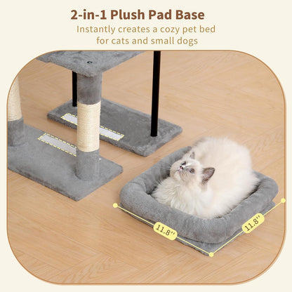 Heybly Cat Tree, 45.3-Inch Cat Tower for Indoor Cats with Large Perch, All-In-One Cat Furniture with Cozy Bed, Hidden Space Cat Condo, Comfy Hammock, Scratching Posts & 3 Pompoms, Light Gray HCT202SW7