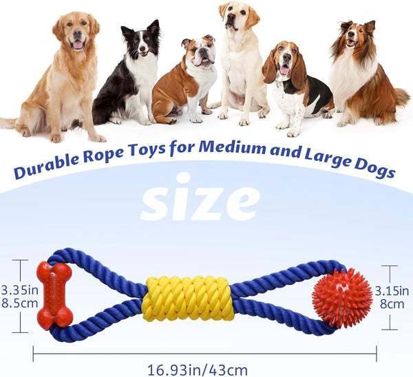 Aitmexcn Interactive Dog Rope Toys Tug of War, Tough Dog Toys for Large, Medium & Small Dogs, 100% Cotton Chew Toys for Boredom, Pull Ball Rope Teeth Cleaning2