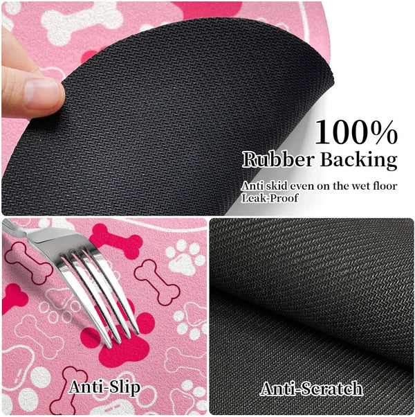 Dog & Cat Food Mat Bone Shaped Pet Feeding Mat Quick Absorb Water Bowl Placemat with Rubber Backing Indoor Floor Stain Resistant Pet Accessory Supplies (Light Pink Small, 12X18 Inches)4