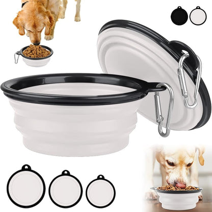 2 Pack Portable Collapsible Dog Bowl for Travel, 350Ml Foldable Water Dish for Dogs & Cats, Compact Feeding & Watering Bowl with 2 Carabiners, BPA Free – White1