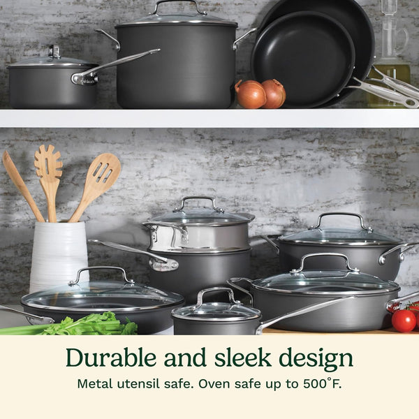 17-Piece Pots and Pans Set, Non Stick Hard Anodized Cookware Set, Compatible with Electric, Gas Cooktops, Dishwasher Safe, Oven Safe Pot Set, Cool Grip Handles, Aluminum Core for Even Heat2
