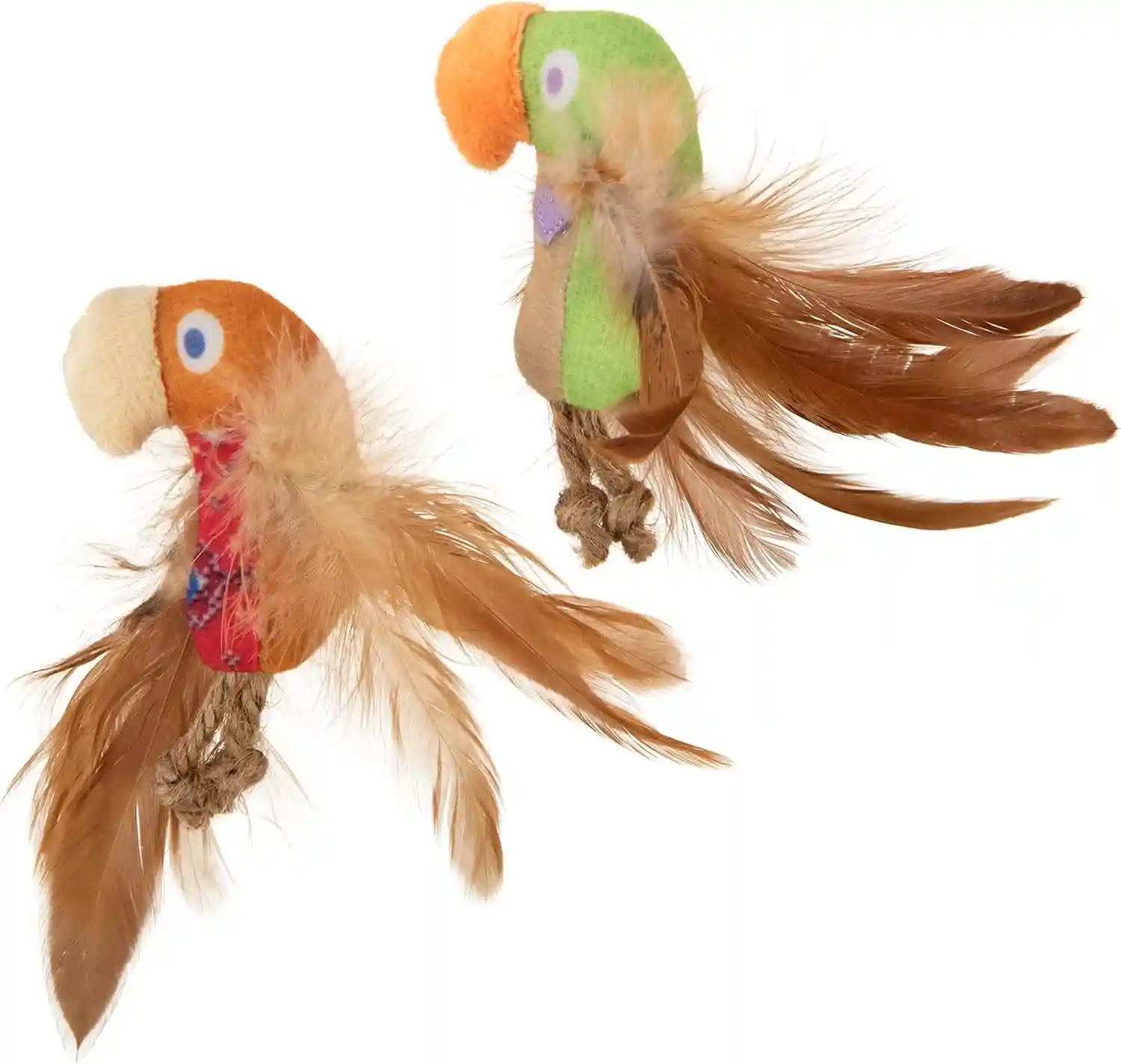 instincts-by-smartykat-2-pack-happynip-love-mates-feather-birds-plush-cat-toys-contains-catnip-silvervine-orange-green-2-pack