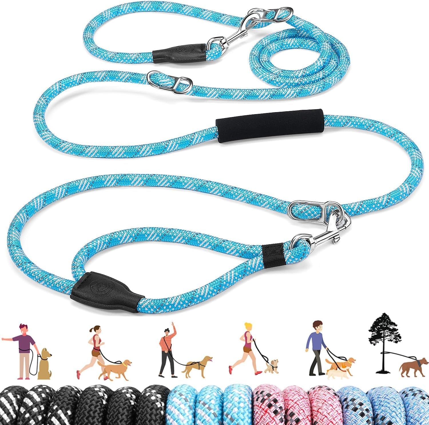 lukovee-hands-free-dog-leash-10ft-adjustable-training-lead-1-2-inch-nylon-heavy-duty-lead-no-pull-for-large-medium-dogs-tangle-free-reflective-waist-leash-for-walking-running-black
