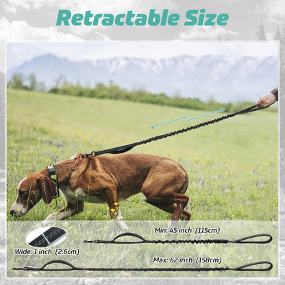 Rabbitgoo Tactical Dog Leash, Heavy Duty Training Bungee Lead | Military Leash with 2 Padded Control Handles for Medium Large Dogs, No Pull for Shock Absorption, Reflective, Black, 5.2FT6