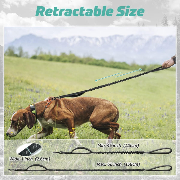 Rabbitgoo Tactical Dog Leash, Heavy Duty Training Bungee Lead | Military Leash with 2 Padded Control Handles for Medium Large Dogs, No Pull for Shock Absorption, Reflective, Black, 5.2FT6
