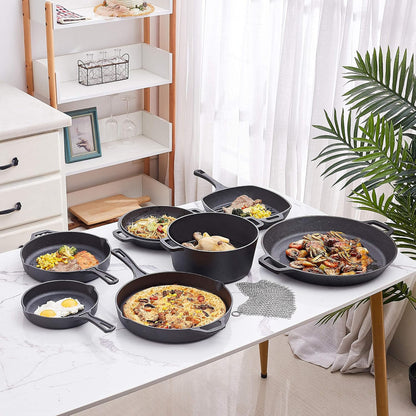 8 Piece Cast Iron Cookware Set - Pre-Seasoned Pots and Pans Set with Cast Iron Skillets, Grill Pan, Dutch Oven, Pizza Pan, and Scrubber - Heavy Duty Cooking for Home Kitchen or Camping3