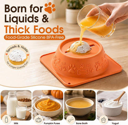 Slow Feeder Dog Bowls, Anti-Slip Dog Lick Bowl with Interactive Rolling Ball, Anxiety Relief Liquid Treat Feeder, Bone Broth Yogurt Licking Toy for Small Medium Large Dogs and Cats(Orange)3