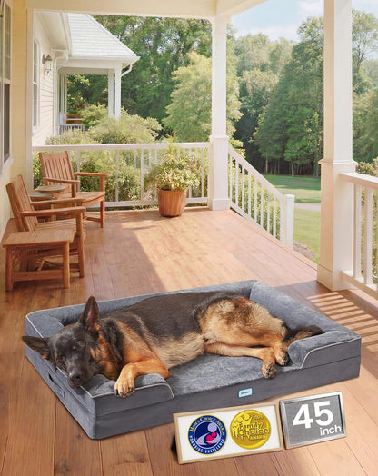 Ohgeni Orthopedic Extra Large Dog Bed Couch, Memory Foam, 44-Inch (Gray) | Waterproof Pet Bed with Machine-Washable Removable Cover & Soft Comfortable Fabric16
