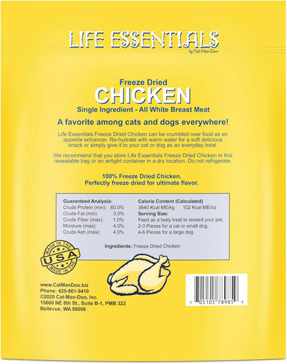 Life Essentials by Cat-Man-Doo | Chicken - 5Oz. Bag | Freeze Dried Chicken Cat & Dog Treats | Healthy, Single Ingredient, Training Treats, High Protein | Cooked & Freeze-Dried White Chicken Breast Meat, Healthy Chicken Cat Treats & Dog Treats, High Protein, Toppers, Made in USA2