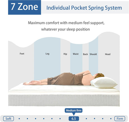 Full Size Mattress, 12 Inch Memory Foam Hybrid Mattress in a Box with Pocket Springs for Motion Isolation, Pressure Relief, Medium Firm, Certipur-Us4