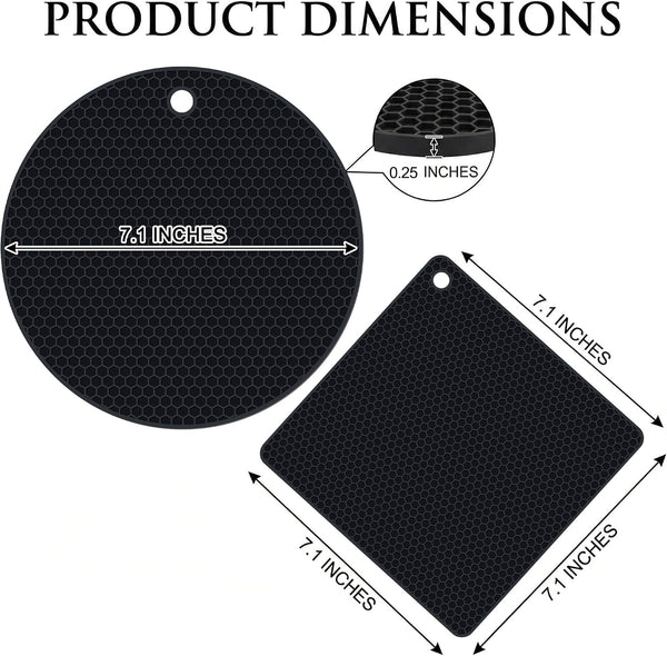4 Pack Silicone Trivets for Hot Dishes | Heat-Resistant Non-Slip Hot Pads for Kitchen Countertops and Tables, Food-Grade Thick Silicone Mats (7.1X7.1In)6