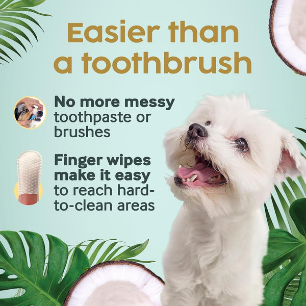 Cocopup Dog & Cat Dental Wipes, Coconut Oil Finger Toothbrush Cleaner | Coconut Oil-Infused Finger Wipes for Dogs and Cats; Helps Clean Teeth, Freshen Breath, and Wipe Ears, Nose, Paws, and Fur.4