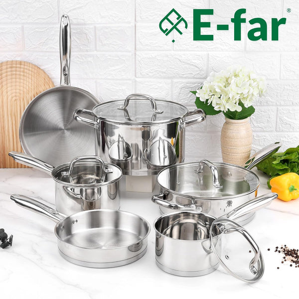 Stainless Steel Cookware Set, 10-Piece Induction Pots and Pans Set | Non-Toxic Kitchen Cooking Set W/Frying Pan, Saucepan, Saute Pan, Stockpot with Lids, Oven & Dishwasher Safe7