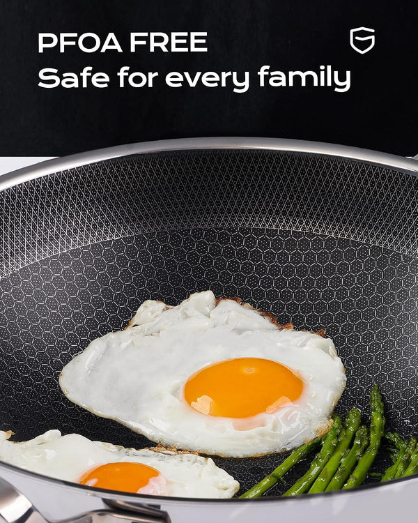 Wok Pan,12 Inch Hybrid Wok with Lid | Frying Pan Cookware, Stainless Steel Woks & Stir-Fry Pans Nonstick, Dishwasher Safe, PFOA Free, Compatible with All Cooktops6