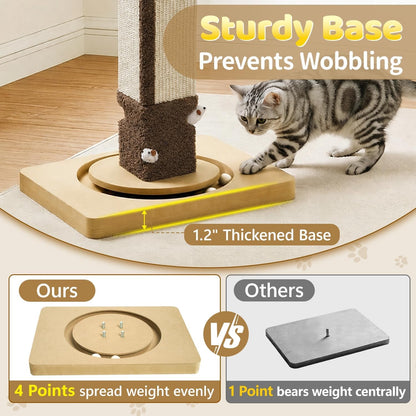33" Tall Sisal Vertical Cat Scratching Post for Indoor Cats, Brown | Vertical Pole Post for Indoor Cat2