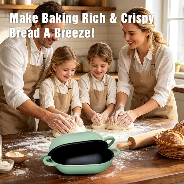 5 QT Enameled Cast Iron Sourdough Bread Oven, Loaf Pan with Lid | Oval Dutch Oven for Homemade Sourdough Bread Baking, Oven Safe up to 500°F, Meatloaf Pan with Dome Lid, Fig Green2