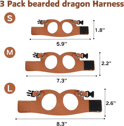 3 Pack Bearded Dragon Harness and Leash Set - Adjustable Soft Leather Lizard Harness Leash Small Animal Traction Rope Training Walking Vest Accessories for Reptile Squirrel Rat (Brown)2