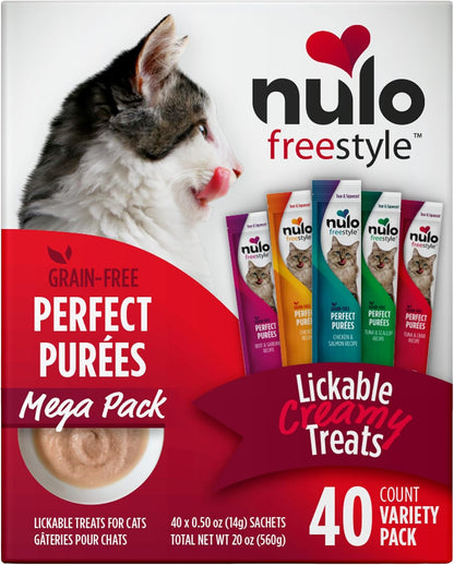 Nulo Freestyle Lickable Cat Treats - Perfect Purées Variety Pack, Squeezable Grain-Free Wet Cat Food Topper, High Moisture for Hydration, 40 X 0.5Oz1