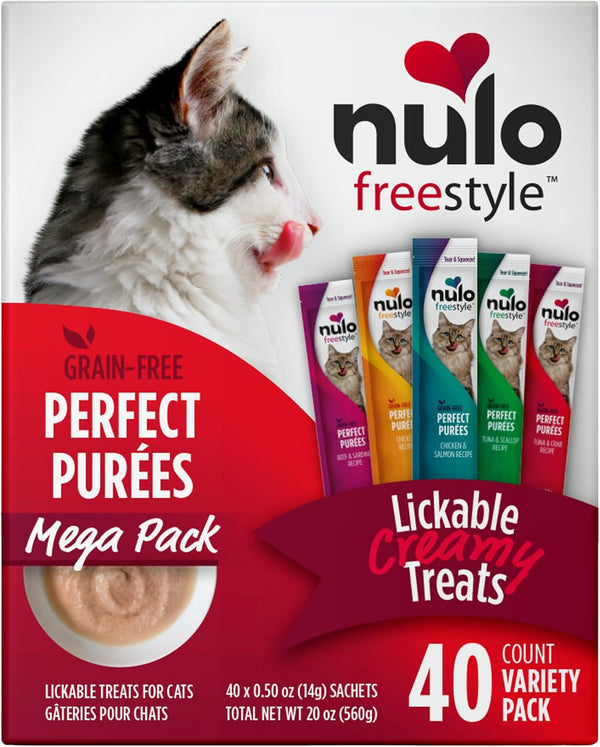 Nulo Freestyle Lickable Cat Treats - Perfect Purées Variety Pack, Squeezable Grain-Free Wet Cat Food Topper, High Moisture for Hydration, 40 X 0.5Oz1