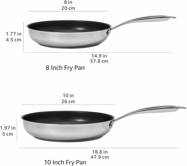 2-Piece Non-Stick Stainless Steel Fry Pan Set, Oven Safe, Induction Compatible, Stay-Cool Handles, 10-Inch and 8-Inch5