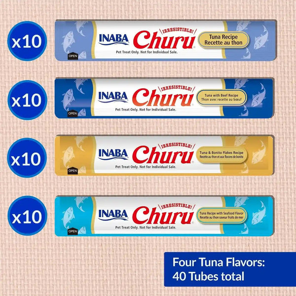 INABA Churu Cat Treats, Lickable, Squeezable Creamy Purée Cat Treat with Green Tea Extract & Taurine, 0.5 Ounces Each Tube, 40 Tubes, Tuna Variety Box6