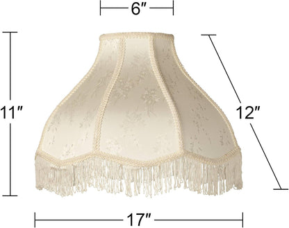Large Cream Scallop Dome Lamp Shades 6X17X12X11 (Spider) Set of 2 | 6" Top X 17" Bottom X 11" High Replacement for Table + Floor Lamps Hardback Shade Pre-Assembled Floral Harp + Finial4