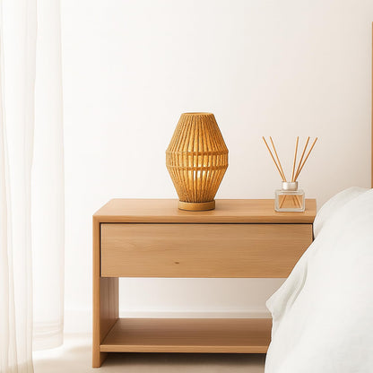 Boho Table Lamps for Bedroom & Living Room - Small Natural Woven Basket Lanterns with Paper String Shades3