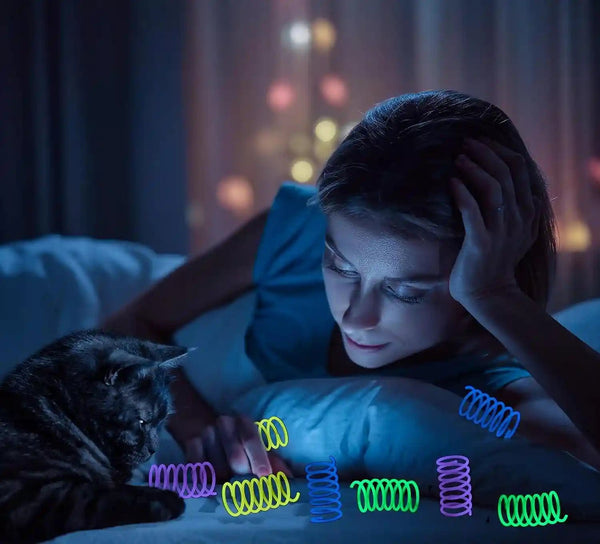 Fashion'S Talk 12PCS Glow-In-The-Dark Springs Cat Toys for Indoor Cats,Jelly Color Interactive Play Kitten Toys for Chase and Exercise3