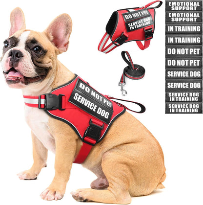 Service Dog Vest Harness and Leash Set+10 Patches,No Pull&Adjustable Reflective Dog Harness with Soft Padded Handle for Training/Everyday,Fit Small/Medium/Large/Extra-Large Dogs(Red XL) | No Pull&Adjustable Reflective Service Dog Harness Large Sized,Dog Leash with 2 Soft Padded Handles,For Training Working22