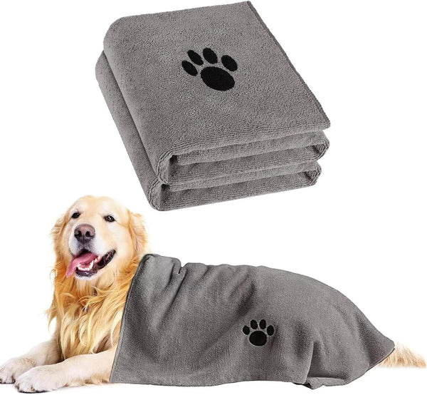 Puomue 2 Pack Microfiber Dog Towels for Drying Dogs, Super Absorbent and Soft Pet Towels for Dogs or Cats, 40''X23.6'', Pet-Friendly, Perfect for Pets of Different Sizes and Fur Types, Grey1