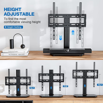 Universal TV Stand for 27-60 Inch Tvs with Swivel Mount, Height Adjustable Table Top TV Stand Mount, Heavy Duty Tempered Glass Base, TV Pedestal Stand Holds up to 88 Lbs, VESA 400X400Mm3