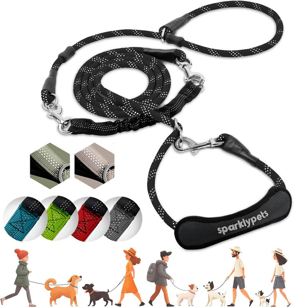 Sparklypets Double Dog Leash for 2 Dogs – Rope Bungee Dual Leash for Medium and Large Breeds with Padded Handles & Tangle Free (Teal, Medium/Large)12