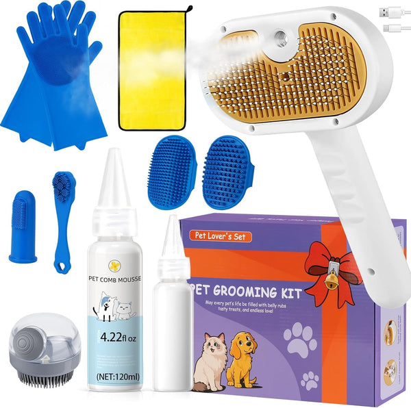 Pet Steam Brush for Dogs & Cats, 3-In-1 Shedding Grooming Tool | Self Cleaning Spray Comb with Mist, Dog Brush for Shedding, Cat Brush for Hair Removal, Long Haired Pets, Waterless Shampoo11