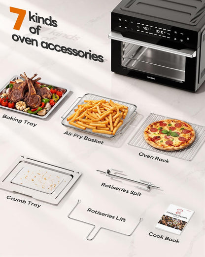 32QT Extra Large Air Fryer, 19-In-1 Air Fryer Toaster Oven Combo with Rotisserie and Dehydrator, Digital Convection Oven Countertop Airfryer Fit 13" Pizza, 6 Accessories, 1800W, Black8
