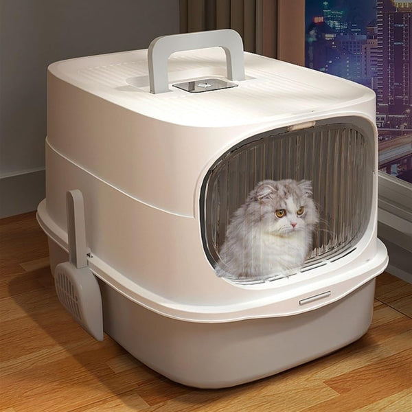 Pet Supplies, Large Plastic Cat Litter Box with Lid & Scoop,High Sides for Big Cats(Gray)3